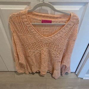 Peach Crochet V-Neck Sweater